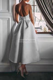 White A-line Satin Spaghetti Straps Evening Prom Dress