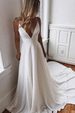 White A-line Spaghetti Straps Deep V-neck Evening Dress