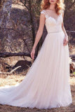 White Applique Princess Tulle Wedding Evening Dress