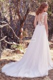 White See Through Applique Tulle Wedding Evening Dress