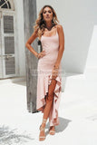 White Square Neck High Low Mermaid Spaghetti Straps Evening Dress