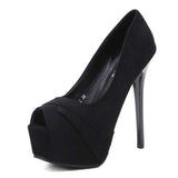 Schwarze Wildleder-Plateau-Stiletto-Absatz-Pumps für Damen, Abschlussball- und Hochzeitsschuhe