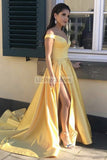 Yellow Off-The-Shoulder Thigh-High Slit Ball Gown Dresses