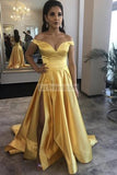 Yellow Off-The-Shoulder Thigh-High Slit Ball Gown Dresses