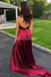 Burgundy V-Neck High Split A-Line Prom Dress Dresses